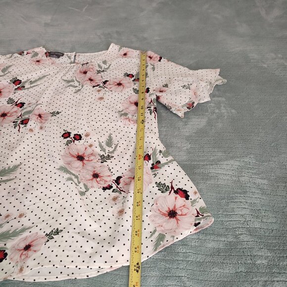 Classy Van Heusen Shirt Short Sleeve Floral Size M Top Blouse Summer Breezy - Picture 6 of 8